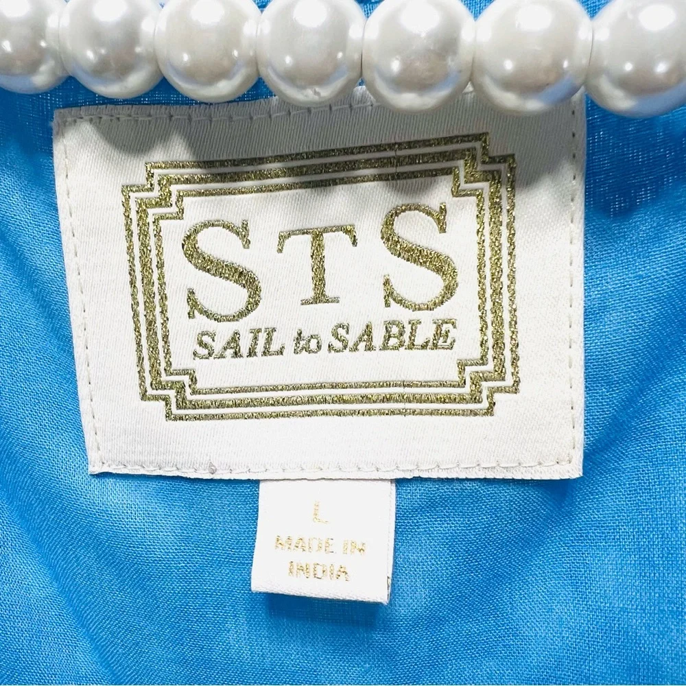 SAIL TO SABLE Blue Floral Flutter Ruffle Sleeve Smock Waist Mini Dress Large - Picture 8 of 13